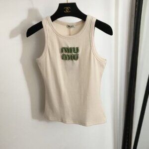 🥗Miu Miu Women's Fashion Green Rhinestone Cotton Vest